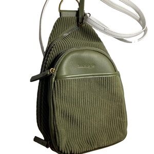 HAUTE HIPPIE Olive Green Corduroy Sling Backpack Crossbody Bag Urban Boho